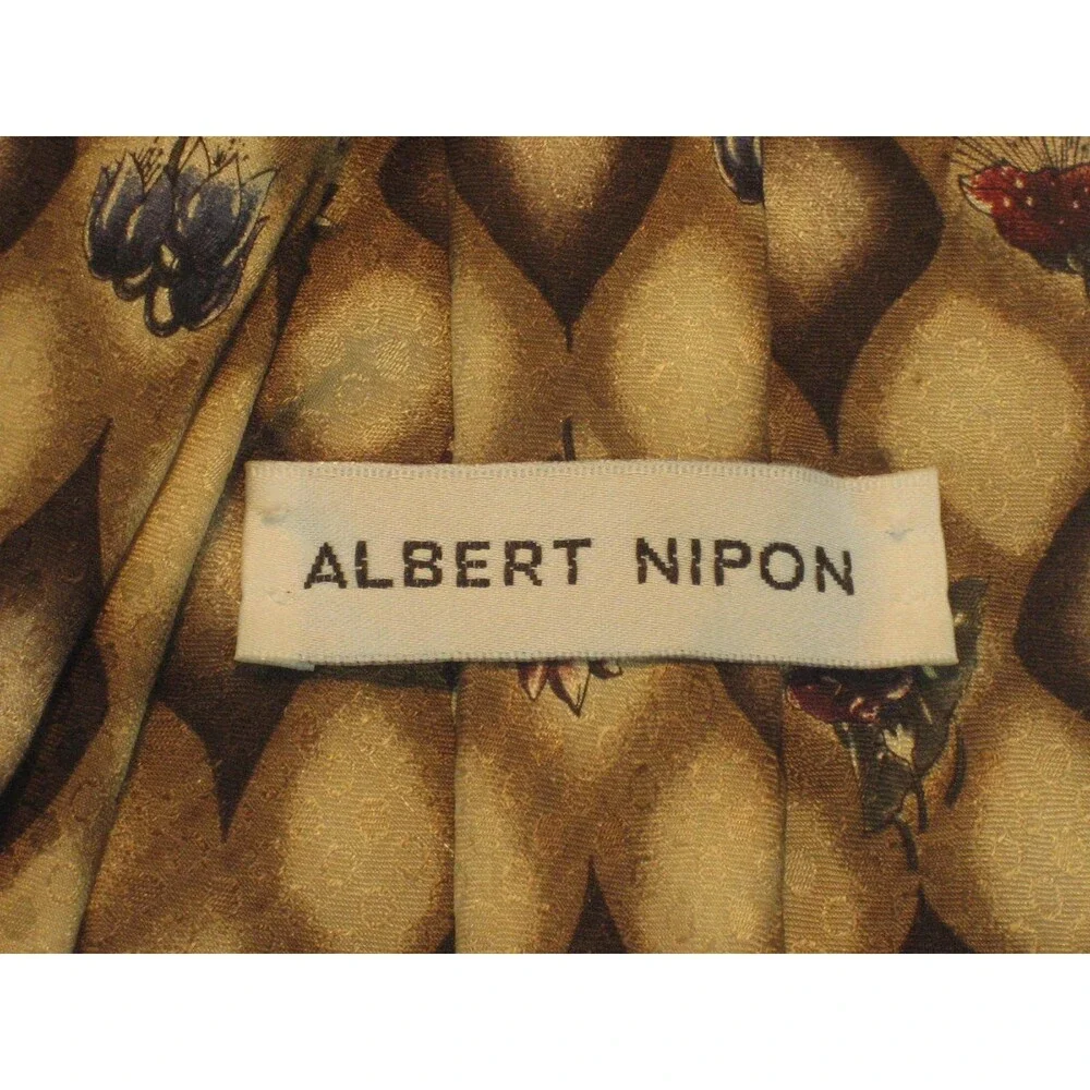 Albert Nippon Brown 100% Silk Necktie Geometric Design
